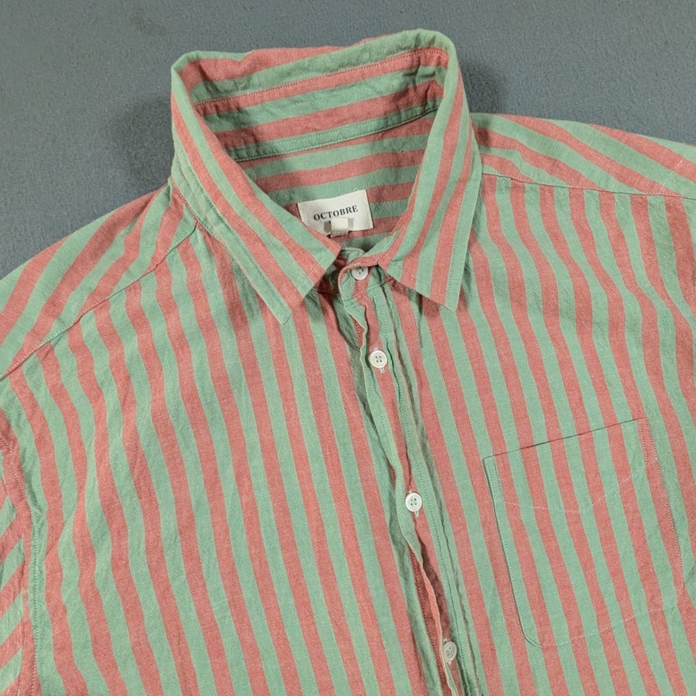 Octobre Editions Button Down Shirt Mens Large Striped Short Sleeve Casual